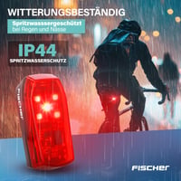 Zadné svetlo na bicykel Fischer Basic Stop – LED svetlo na bicykel s funkciou brzdového svetla, akumulátorom, nabíjaním cez USB-C, výdržou 11 hodín, schválené podľa StVZO 7