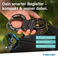 Zámok na bicykel Fischer, lankový zámok 110 cm, 8 mm oceľové špirálové lanko s držiakom, káblový zámok kompatibilný s elektrobicyklami a elektrokolobežkami 4