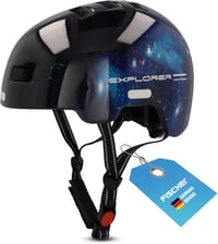 Detská cyklistická prilba Fischer BMX Dirt Bike Plus Universe s integrovaným LED svetlom, čierna – S/M (54 – 58 cm) 1