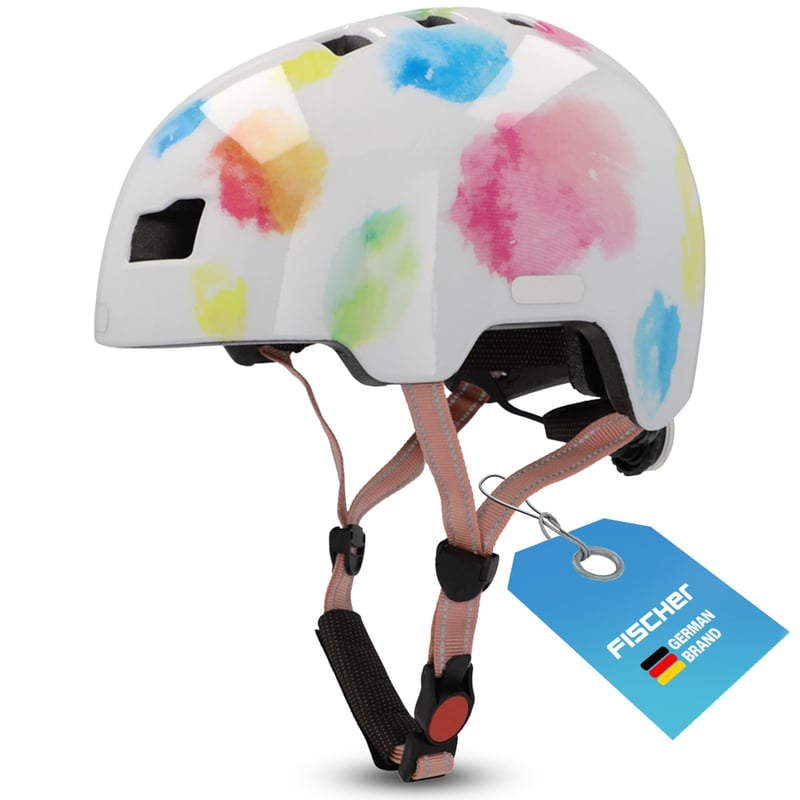 Detská cyklistická prilba Fischer BMX Dirt Bike Helm Plus Splash, veľkosť XS/S (48-54 cm), s integrovaným zadným LED svetlom, farebná