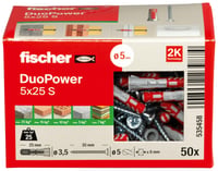 Univerzálna hmoždinka fischer DuoPower 5 x 25 S s bezpečnostnou skrutkou, 2-zložková plastová hmoždinka do betónu, tehly a sadrokartónu, 50 ks 2
