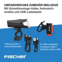 Sada LED svetiel na bicykel Fischer Twin – 80/40/20 luxov, 360° zadné svetlo, nabíjateľné, nabíjanie cez USB, IP44, StVZO, čierna, 2 ks 6