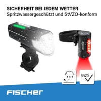 Sada LED svetiel na bicykel Fischer Twin – 80/40/20 luxov, 360° zadné svetlo, nabíjateľné, nabíjanie cez USB, IP44, StVZO, čierna, 2 ks 5