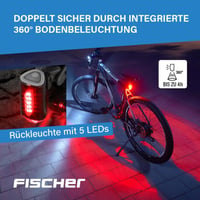 Sada LED svetiel na bicykel Fischer Twin – 80/40/20 luxov, 360° zadné svetlo, nabíjateľné, nabíjanie cez USB, IP44, StVZO, čierna, 2 ks 4