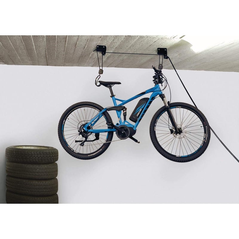 Suport pentru bicicletă Fischer Fahrradlift Profi Plus, montare pe tavan - capacitate 57 kg, înălțime până la 4 m, mecanic, negru, compatibil cu biciclete electrice