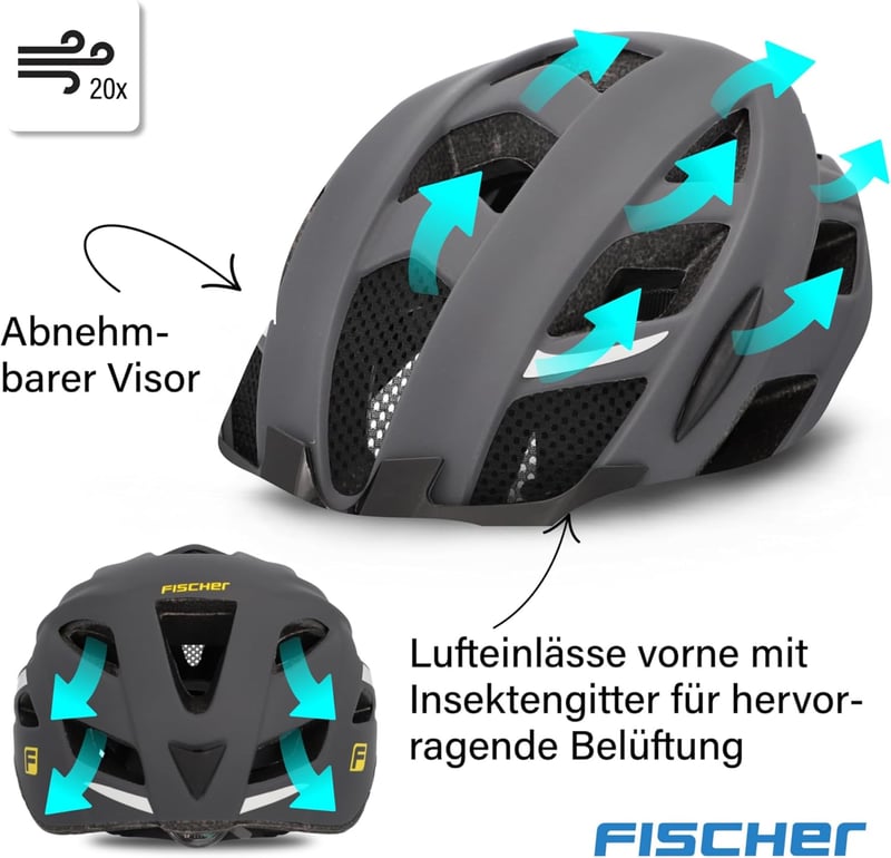 Fischer Kerékpáros Sisak Város Közlekedéshez S/M L/XL Világító Rendszerrel - L/XL, 58 - 61 cm, Grey, Bicycle helmet