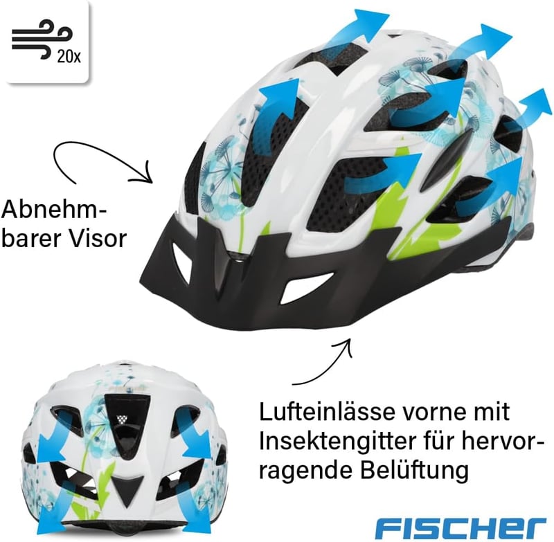 Fischer Kerékpáros Sisak Város Közlekedéshez S/M L/XL Világító Rendszerrel - S/M, white with floral pattern, floral urban