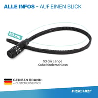 Lacăt cu cablu Fischer cu cifru pentru bicicletă, cască și echipament de schi, negru, lungime 53 cm 8