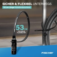 Lacăt cu cablu Fischer cu cifru pentru bicicletă, cască și echipament de schi, negru, lungime 53 cm 2