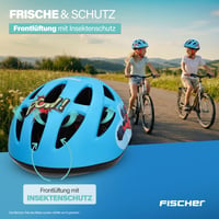 Detská cyklistická prilba Fischer, veľkosť S/M (55-59 cm), modrá, certifikát TÜV, EPS škrupina, komiksový motív 9
