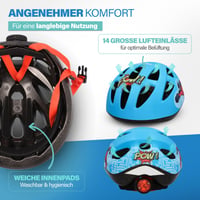 Detská cyklistická prilba Fischer, veľkosť S/M (55-59 cm), modrá, certifikát TÜV, EPS škrupina, komiksový motív 8