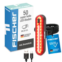 Nabíjateľné zadné cyklistické LED svetlo Fischer s funkciou brzdového svetla, dobíjateľné, vodotesné IPX4, čierne 2