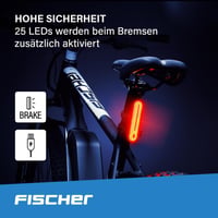 Nabíjateľné zadné cyklistické LED svetlo Fischer s funkciou brzdového svetla, dobíjateľné, vodotesné IPX4, čierne 3