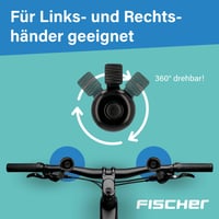 Mini sonerie de bicicletă Fischer – Neagră, cu bază rotativă, compatibilă cu ghidoane standard 4