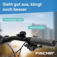 Mini sonerie de bicicletă Fischer – Neagră, cu bază rotativă, compatibilă cu ghidoane standard 6