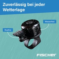 Mini sonerie de bicicletă Fischer – Neagră, cu bază rotativă, compatibilă cu ghidoane standard 5