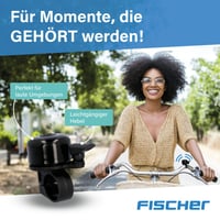 Mini sonerie de bicicletă Fischer – Neagră, cu bază rotativă, compatibilă cu ghidoane standard 3