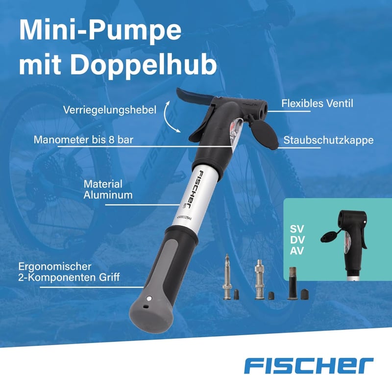 Fischer Mini Pumpa Alumínium Dupla Löketes Ezüst Kerékpár