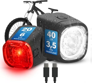 Fischer Square set svjetala za bicikl 90 lm, USB punjenje, IP44, StVZO