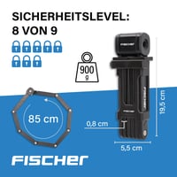 Skladací zámok na bicykel Fischer s držiakom, čierny, 85 cm – Bezpečnostný skladací zámok 3