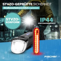 Sada cyklistických svetiel Fischer Stop 30/15 Lux s brzdovým svetlom, predné a zadné svetlo, nabíjanie cez USB, 2 svetelné funkcie, krytie IP44, schválené podľa StVZO 8