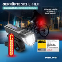 Sada cyklistických svetiel Fischer Stop 30/15 Lux s brzdovým svetlom, predné a zadné svetlo, nabíjanie cez USB, 2 svetelné funkcie, krytie IP44, schválené podľa StVZO 3