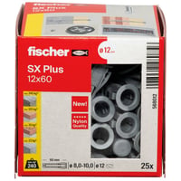 Diblu cu expansiune fischer SX Plus 12 x 60 mm – 25 bucăți, diblu din nailon pentru beton, cărămidă, beton celular și zidărie cu goluri 2