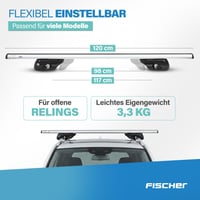 Fischer Topline L hliníkový strešný nosič, 120 cm, nosnosť 90 kg, strieborný, uzamykateľný, certifikát TÜV/GS 3