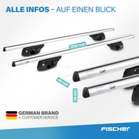 Fischer Topline L hliníkový strešný nosič, 120 cm, nosnosť 90 kg, strieborný, uzamykateľný, certifikát TÜV/GS 8