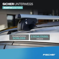 Fischer Topline L hliníkový strešný nosič, 120 cm, nosnosť 90 kg, strieborný, uzamykateľný, certifikát TÜV/GS 5