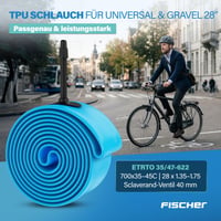 Cyklistická duša Fischer TPU 28 palcov, univerzálna a na gravel 35-622 – 47-622, adaptér na veľký otvor ventilu, 6x vyššia ochrana proti defektu 2