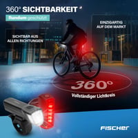 Sada LED svetiel na bicykel Fischer Twin – 360° osvetlenie priestoru, 30 luxov, nabíjateľná batéria cez USB-C, predné a zadné svetlo, montáž bez použitia náradia 3