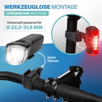 Sada LED svetiel na bicykel Fischer Twin – 360° osvetlenie priestoru, 30 luxov, nabíjateľná batéria cez USB-C, predné a zadné svetlo, montáž bez použitia náradia 7