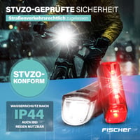 Sada LED svetiel na bicykel Fischer Twin – 360° osvetlenie priestoru, 30 luxov, nabíjateľná batéria cez USB-C, predné a zadné svetlo, montáž bez použitia náradia 8