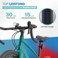 Sada LED svetiel na bicykel Fischer Twin – 360° osvetlenie priestoru, 30 luxov, nabíjateľná batéria cez USB-C, predné a zadné svetlo, montáž bez použitia náradia 4