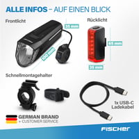 Fischer Twin Stop 100 Lux LED nabíjacie svetlá na bicykel so senzorom, hliníkové telo, čierne, 1 ks 8