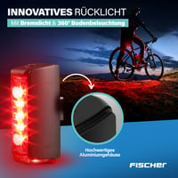 Fischer Twin Stop 100 Lux LED nabíjacie svetlá na bicykel so senzorom, hliníkové telo, čierne, 1 ks 4
