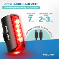 Fischer Twin Stop LED kerékpár hátsó lámpa, USB-C tölthető, 360° talajvilágítás - fekete 4