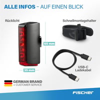 Fischer Twin Stop LED kerékpár hátsó lámpa, USB-C tölthető, 360° talajvilágítás - fekete 8
