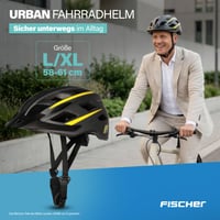 Cyklistická prilba Fischer Urban Montis pre dospelých, veľkosť L/XL (58-61 cm), čierno-žltá, s osvetleným vnútorným prstencovým systémom, na mestské využitie a MTB. 2