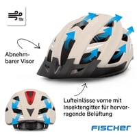 Cyklistická prilba Fischer Urban Plus Dallas s integrovaným LED zadným svetlom, veľkosť S/M (52-59 cm), béžová, pánska a dámska 4