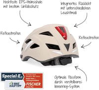 Cyklistická prilba Fischer Urban Plus Dallas so zadným LED svetlom – béžová – L/XL (58 – 61 cm) 2