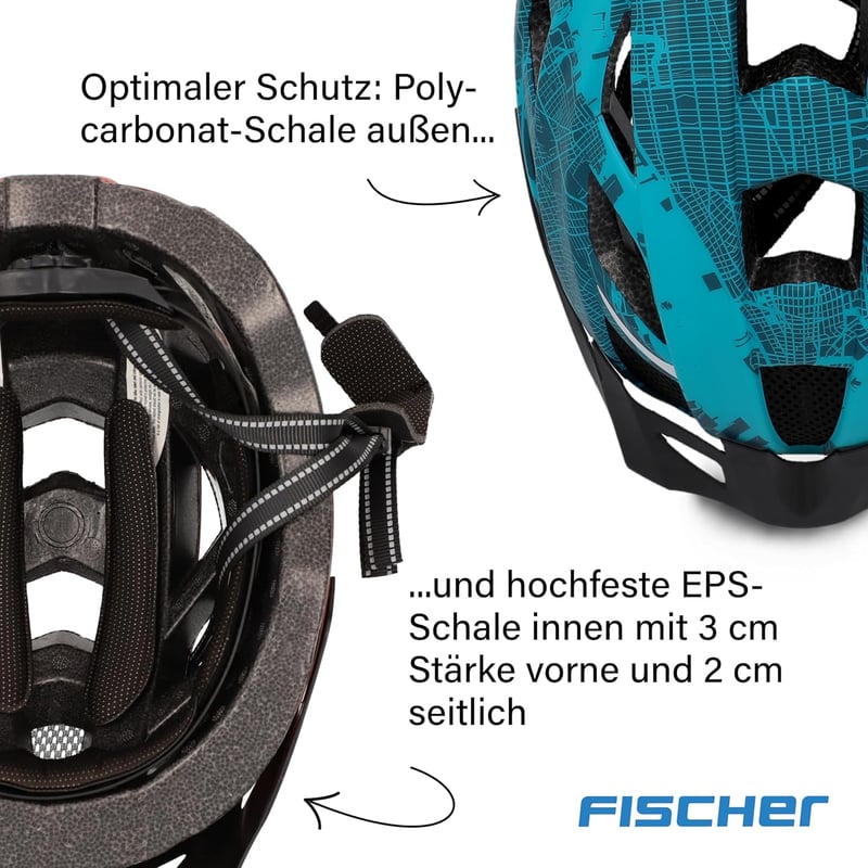 Fischer Urban Plus kerékpáros sisak LED hátsó lámpával női és férfi - S/M, 52-59 cm, Blue Patterned