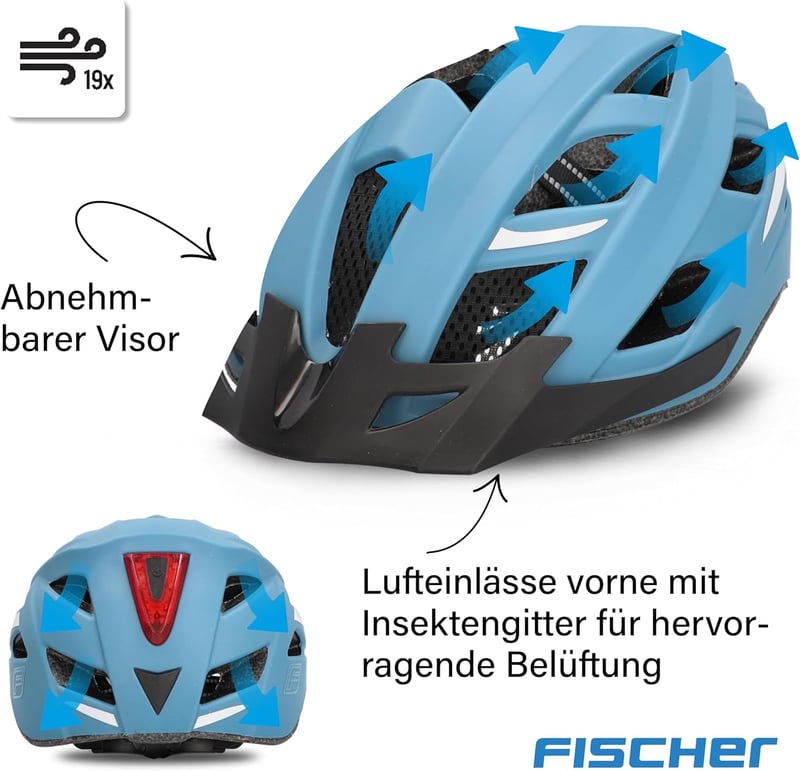 Fischer Urban Plus Kerékpáros Sisak LED Hátsó Lámpával Női és Férfi - S/M, 52-59 cm, blue