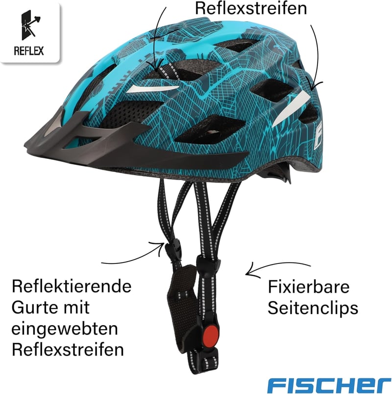 Fischer Urban Plus kerékpáros sisak LED hátsó lámpával női és férfi - S/M, 52-59 cm, Blue Patterned