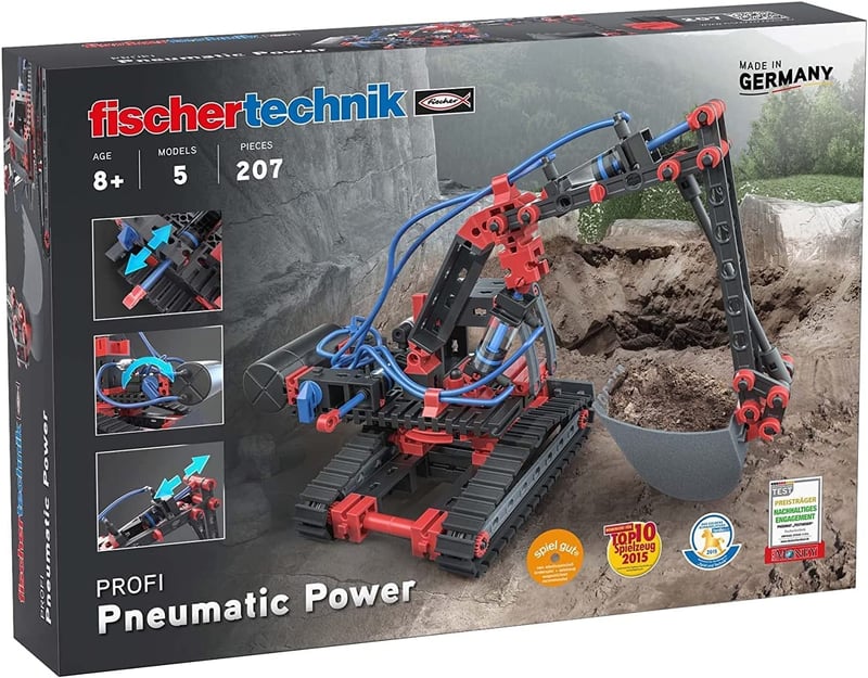 Stavebnica fischertechnik 533874 PROFI Pneumatic Power – Pneumatická hračka pre deti od 8 rokov, rýpadlo a 4 ďalšie modely, 180 ks