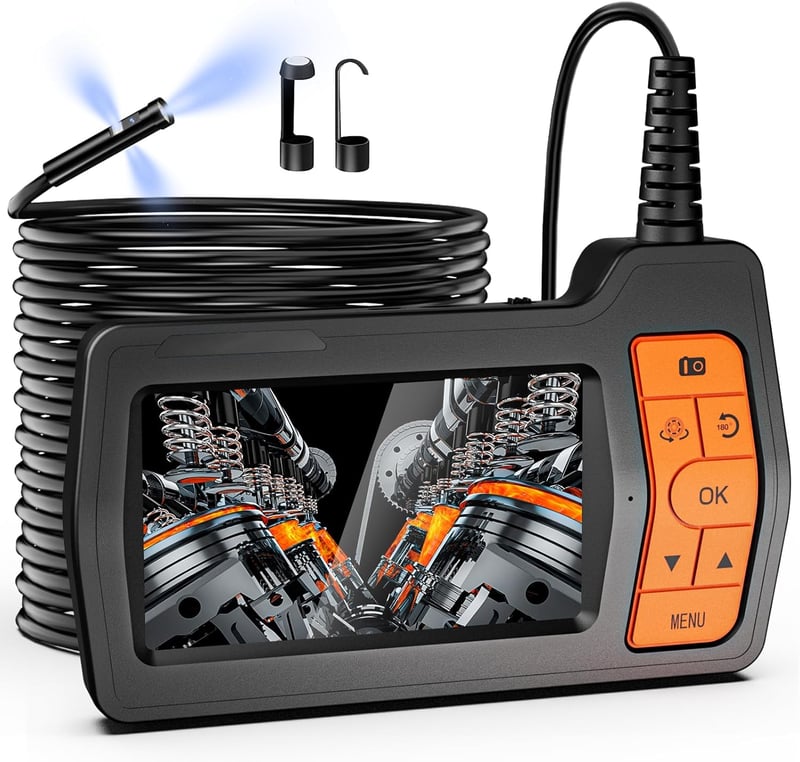 FISHOAKY Endoszkóp Kamera 3 Lencsével, 5" IPS Kijelzővel, 15m IP67 Vízálló Kábellel - HD 1080P Digitális Vizsgálókamera Szerelőknek, 32GB Me