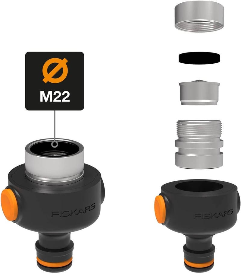 Fiskars Csapcsatlakozó Gyorsleoldó M22/M24 Menet Univerzális Fekete/Narancs - 5.8 x 4.3 cm, Tap connector inner M22/M24