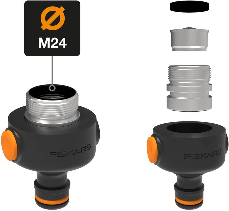 Fiskars Csapcsatlakozó Gyorsleoldó M22/M24 Menet Univerzális Fekete/Narancs - 5.8 x 4.3 cm, Tap connector inner M22/M24