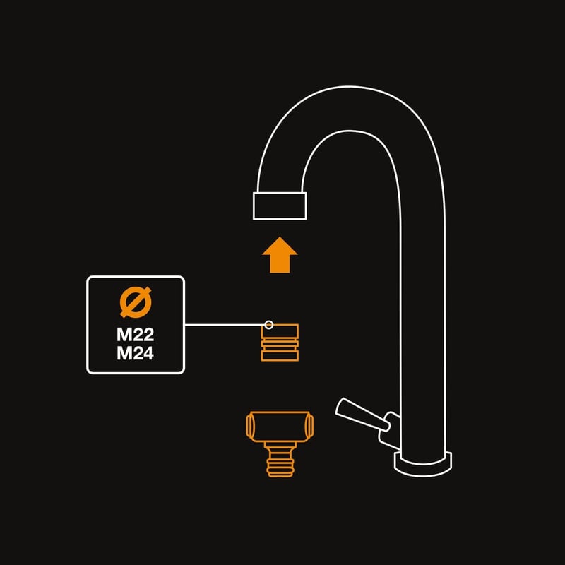 Fiskars Csapcsatlakozó Gyorsleoldó M22/M24 Menet Univerzális Fekete/Narancs - 5.8 x 4.3 cm, Tap connector inner M22/M24